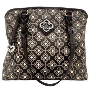 Brighton Renata Zip Tote Bag Heart Charm Chocolate Brown Black MSRP $200